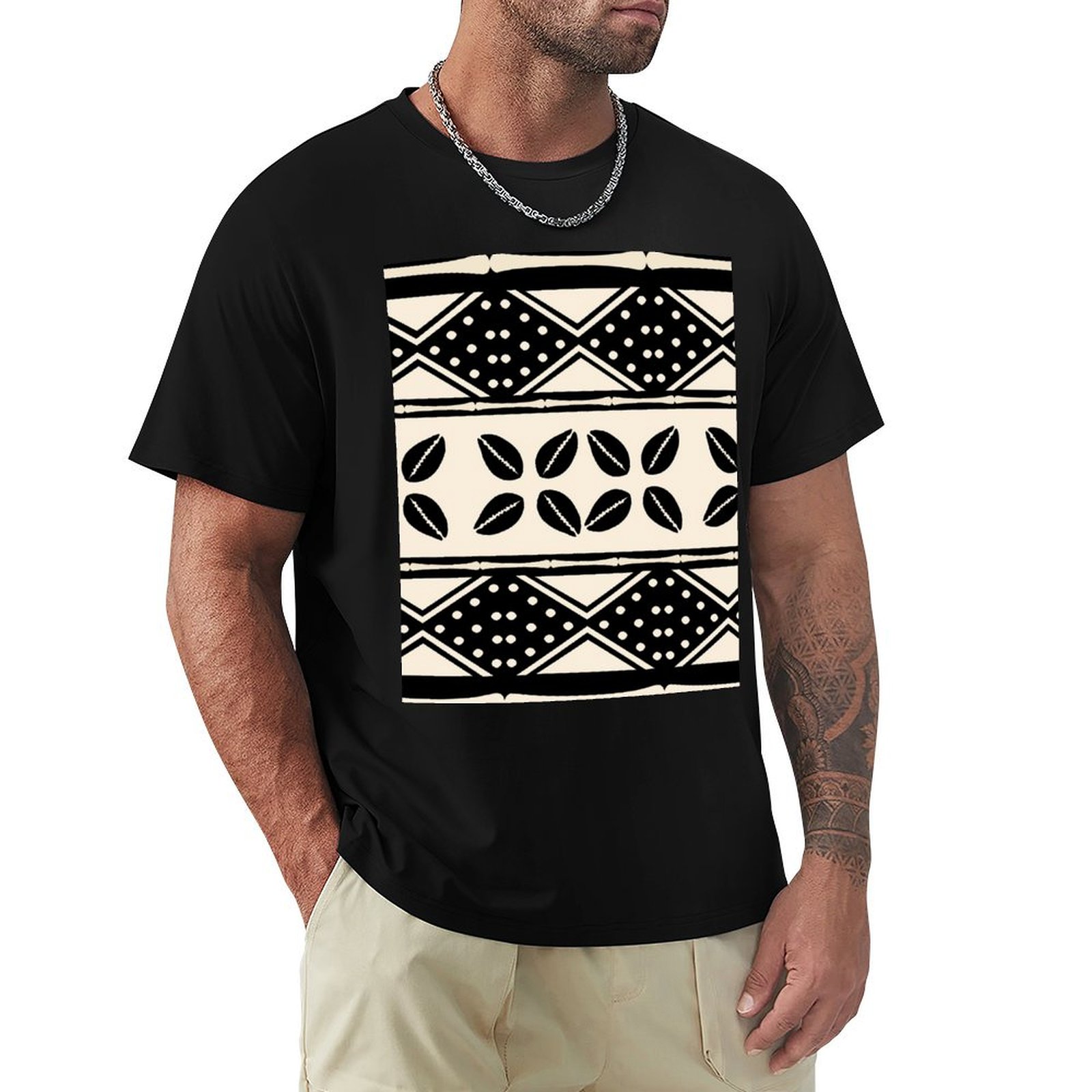 Mudcloth Print Top - เสื้อยืดลายผ้าโคลนแอฟริกันแบบนามธรรม แขนสั้น ใส่สบายๆ สำหรับทุกวัน