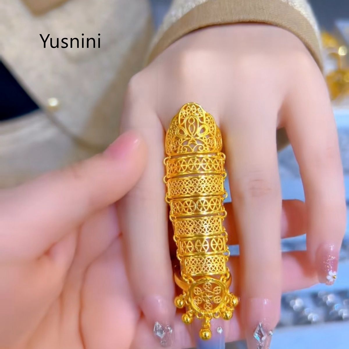 Ethnic Fashion In Dubai - แหวนทองชุบ 24K สไตล์ชาติพันธุ์แบบโปร่ง ดีไซน์ใหม่จากดูไบ ขายดี สำหรับผู้หญิง