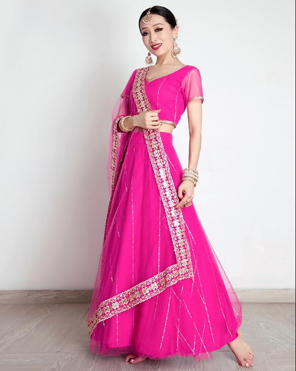 Saree Georgette Women - อินเดีย Saree ผู้หญิงเย็บปักถักร้อย Georgette Rhinestones Dance