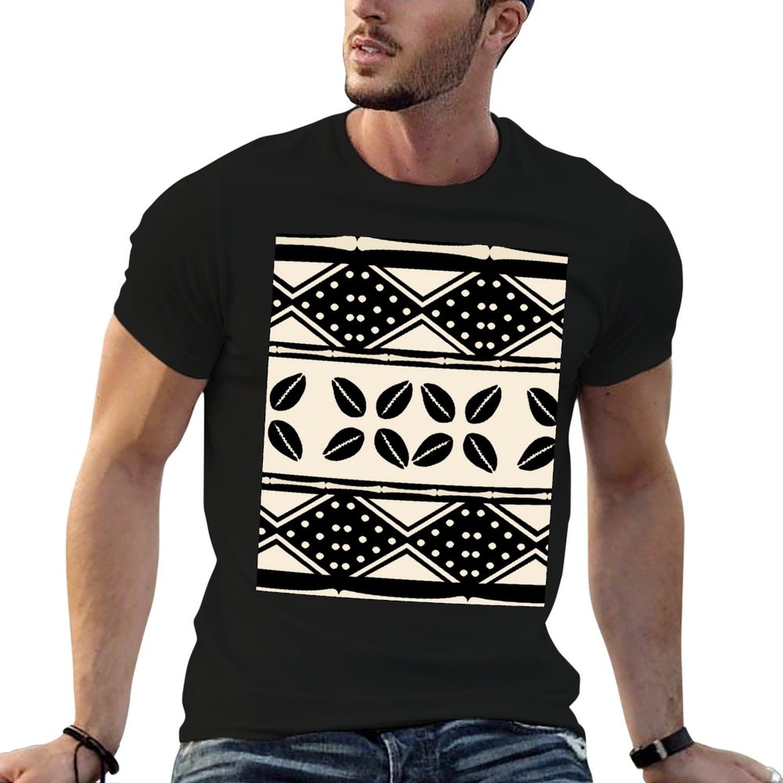 Mudcloth Print Top - เสื้อยืดลายผ้าดินเผาแอฟริกันแบบนามธรรม เสื้อยืดออกกำลังกาย ระบายอากาศได้ดี แขนสั้น