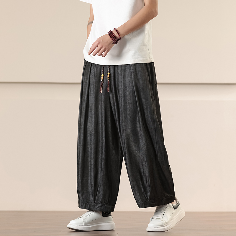Ethnic Fashion Men - กางเกงขายาวทรงหลวมสไตล์จีนสำหรับผู้ชาย รุ่นใหม่ประจำปี 2026 สำหรับฤดูใบไม้ผลิและฤดูใบไม้ร่วง กางเกงฮาเร็มลำลอง 9