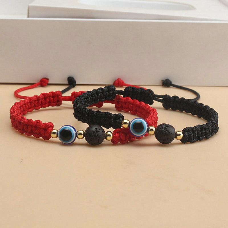 Ethnic Wear Men'S Fashion - กำไลข้อมือสไตล์ชาติพันธุ์ลายตาปีศาจ ทำจากลูกปัดภูเขาไฟ ถักมือ ปรับขนาดได้ กำไลเชือกสีแดง/ดำนำโชค สำหรับผู้ชายและผู้หญิง