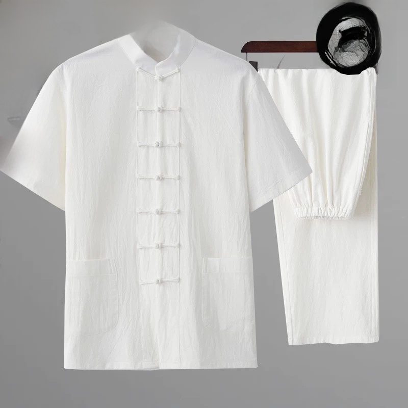 Ethnic Wear Men'S Fashion - ชุดฮันฝูผ้าฝ้ายลินินสำหรับฤดูร้อน แขนสั้น สไตล์ถัง แฟชั่นสำหรับชายหญิง ชุดประจำชาติจีนแบบดั้งเดิม