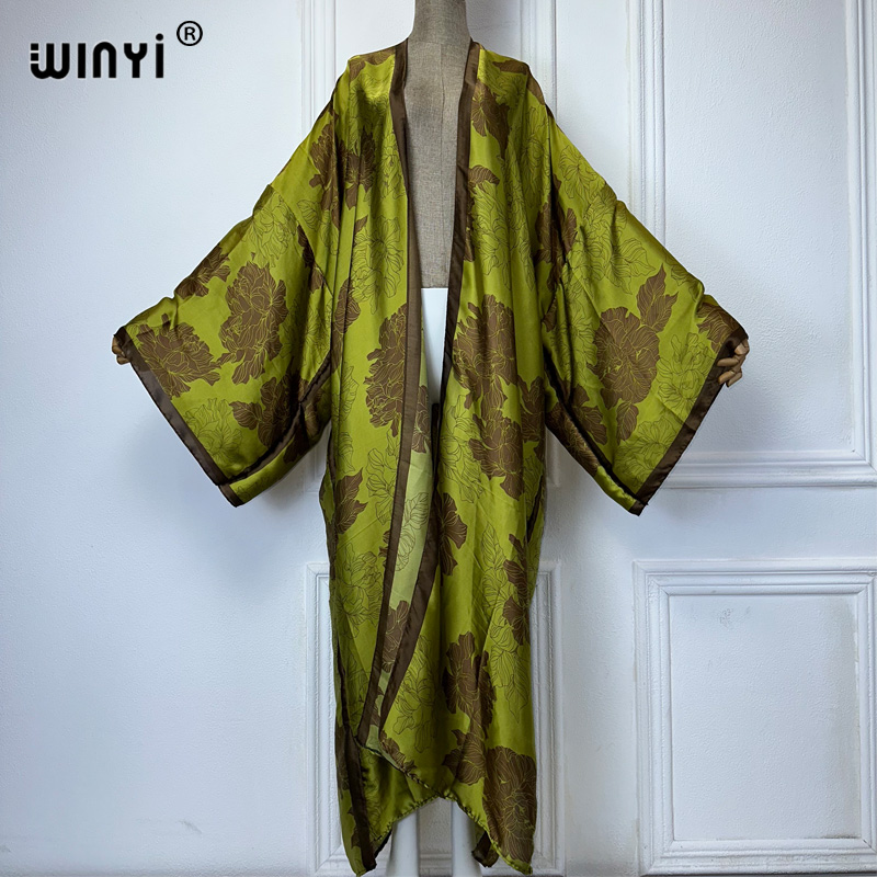 Ethnic Fashion Dress - WINYI แอฟริกา boho พิมพ์ชุดกิโมโนชุดยาวผู้หญิงเสื้อสเวตเตอร์ถักชุดชายหาด kaftan beach