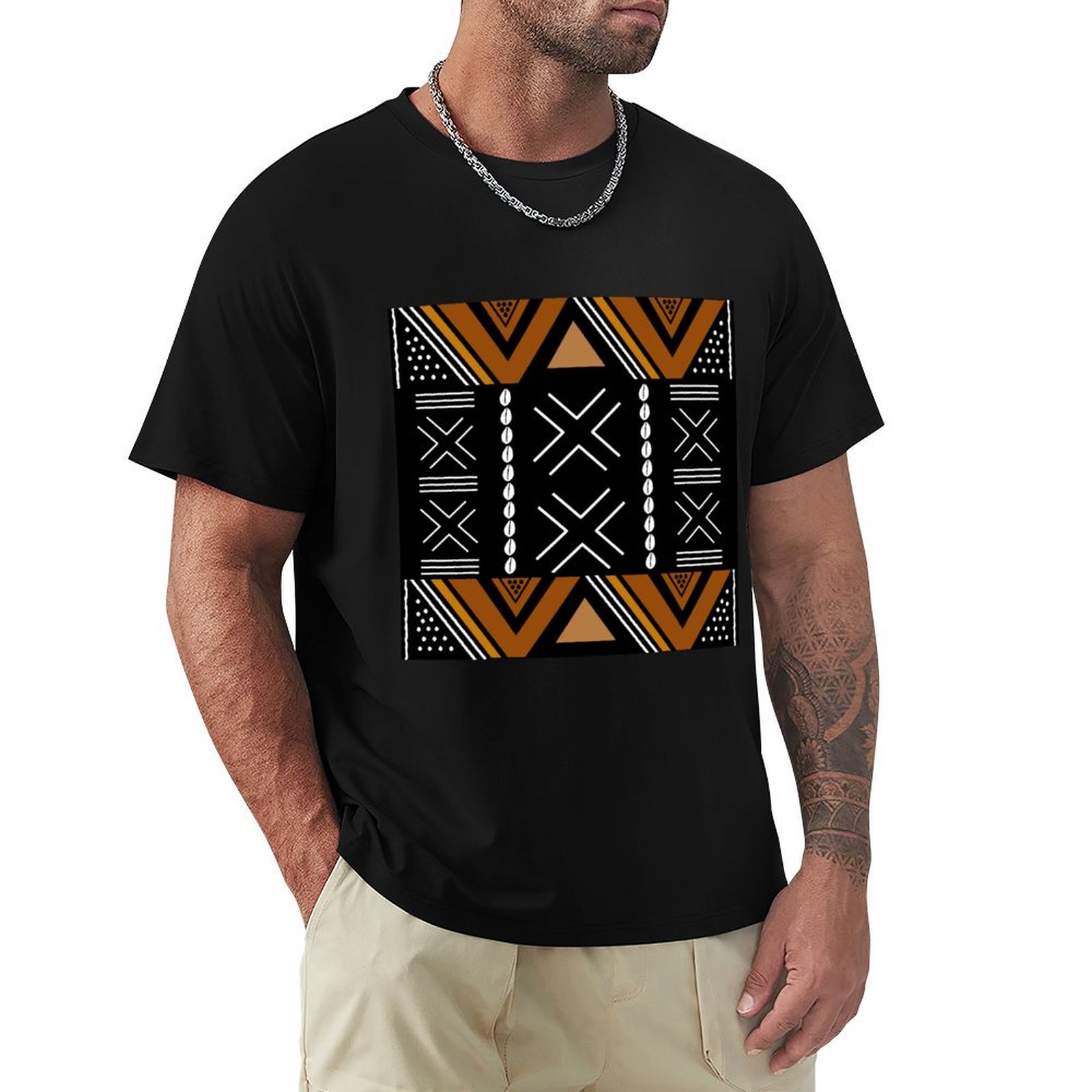Mudcloth Print Top - เสื้อยืดลายผ้าโบทากันแอฟริกัน ไซส์ใหญ่ แขนสั้น สไตล์ลำลอง