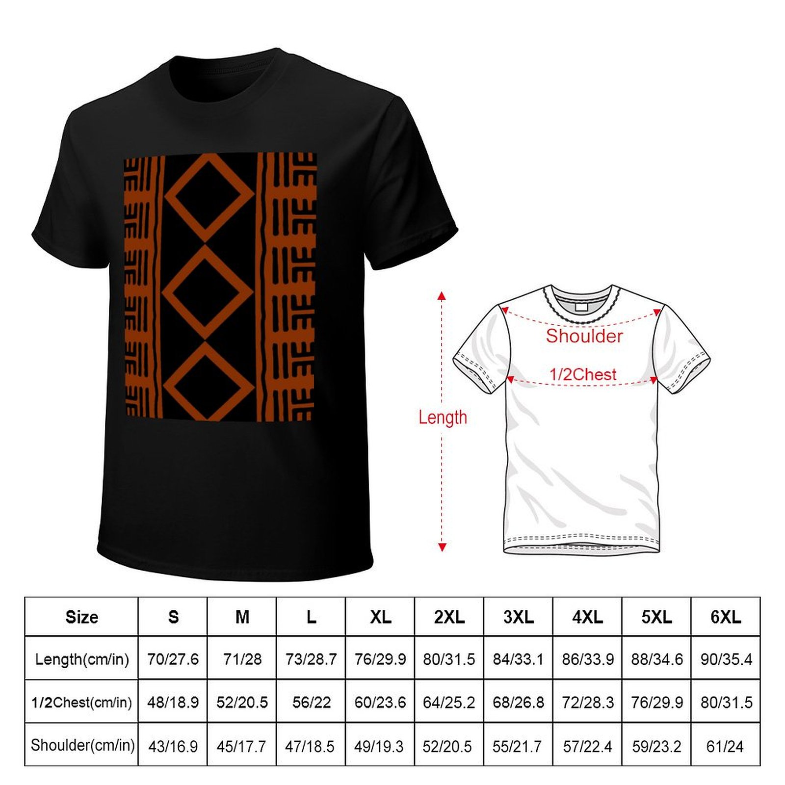 เสื้อยืดผ้าฝ้ายผสมสีสนิมลายผ้า - Mudcloth Print Top บทวิจารณ์และราคา