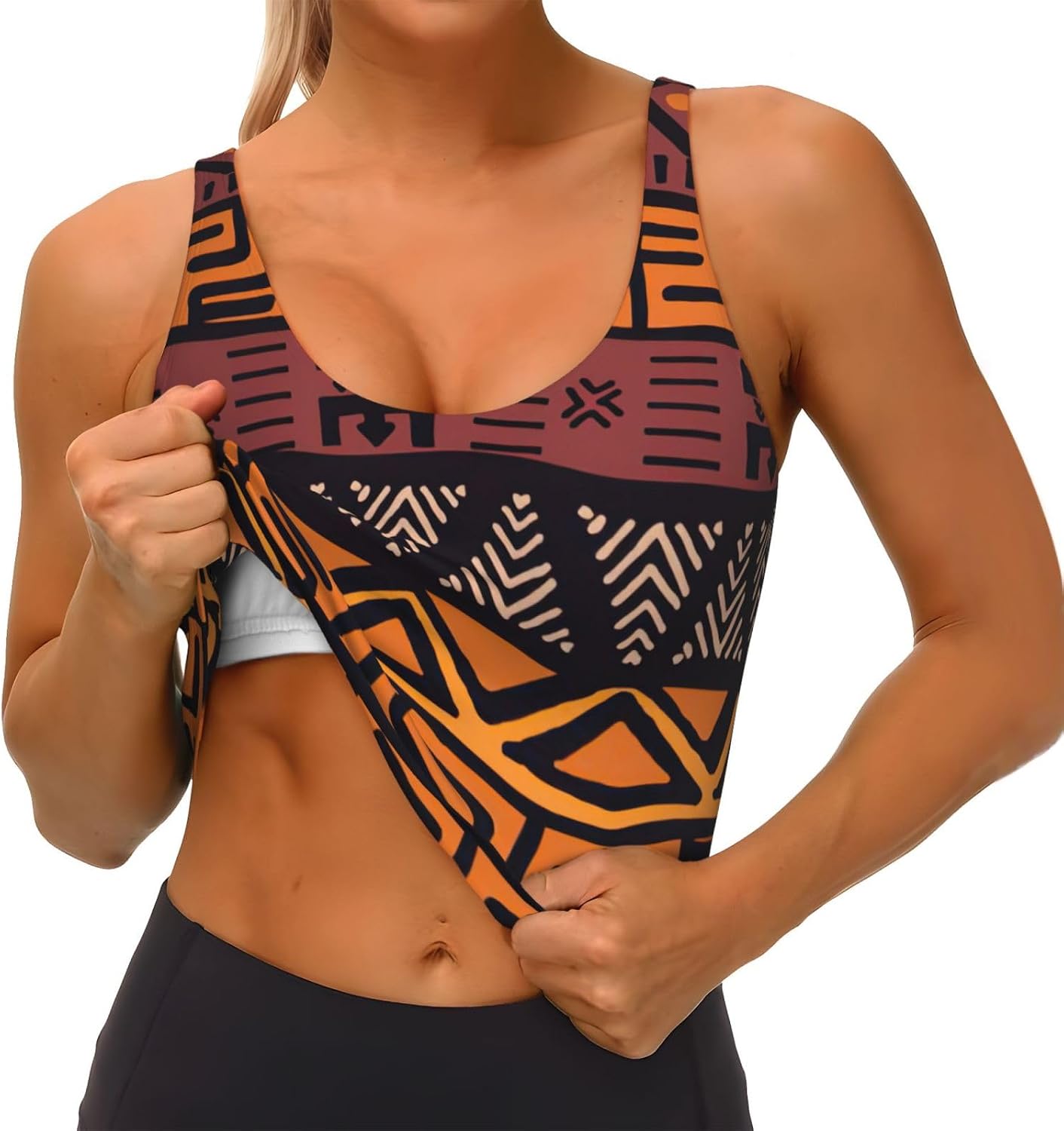 เสื้อชั้นในกีฬาผู้หญิงลายชนเผ่ - Mudcloth Print Top บทวิจารณ์และราคา